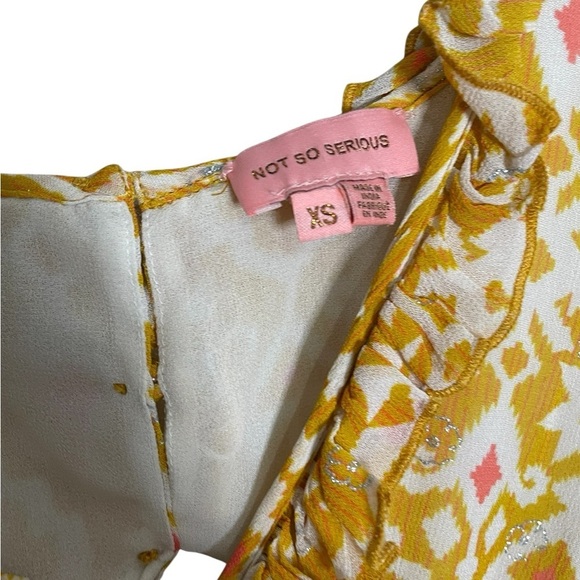 Not So Serious Yellow Ikat V Neck Dress XS - Picture 3 of 6